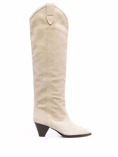 Isabel Marant Lihana Suede And Canvas Over-the-knee Boots In Ecru