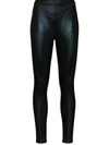 Mugler Black Embossed Iridescent Leggings In Black