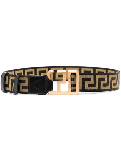 Versace Brown & Gold Webbing Greca Belt In Black