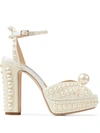 Jimmy Choo Sacaria 120 Pearl-embellished Satin Platform Sandals In White