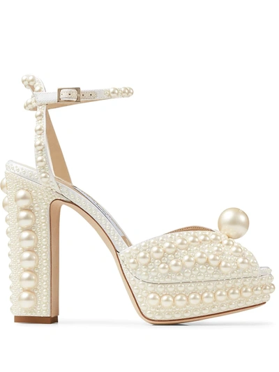 Jimmy Choo Sacaria 120 Pearl-embellished Satin Platform Sandals In White