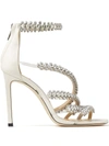 Jimmy Choo Josefine Crystal Strappy Cocktail Stiletto Sandals In White