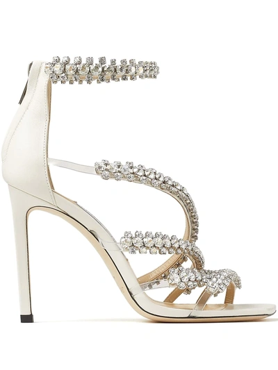 Jimmy Choo Josefine Crystal Strappy Cocktail Stiletto Sandals In White Crystal