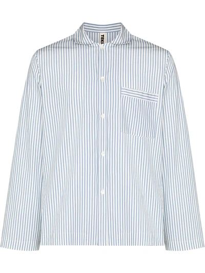 Tekla Camp-collar Striped Organic Cotton-poplin Pyjama Shirt In White