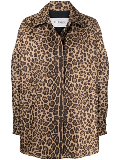 Valentino Animalier-print Microfaille Jacket In Brown