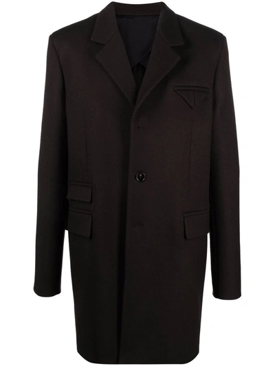 Bottega Veneta Single-breasted Button-front Mid-calf Coat In Black