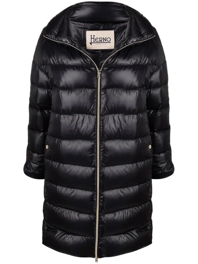 Herno High-neck Zip-up Padded Coat In Black  