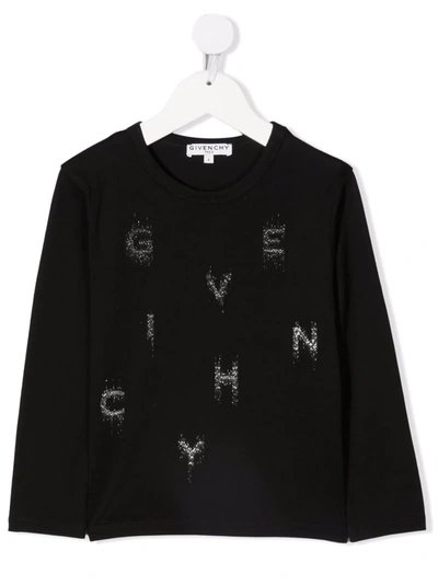 Givenchy Kids' Glitter Logo-print Cotton T-shirt In Black