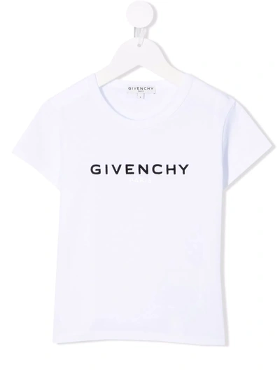 Givenchy Kids' Logo印花荷叶边t恤 In White