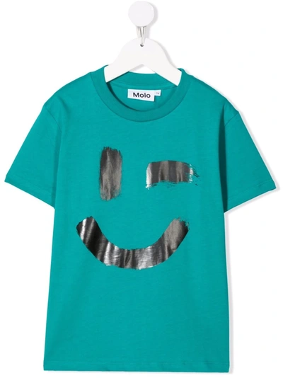 Molo Kids' Wink-smile Print T-shirt In Blue