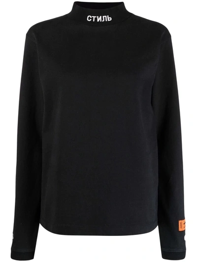 Heron Preston Womens Black Logo-embroidered Turtleneck Cotton Sweatshirt S