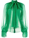 ATU BODY COUTURE SHEER PLEATED PUSSYBOW BLOUSE