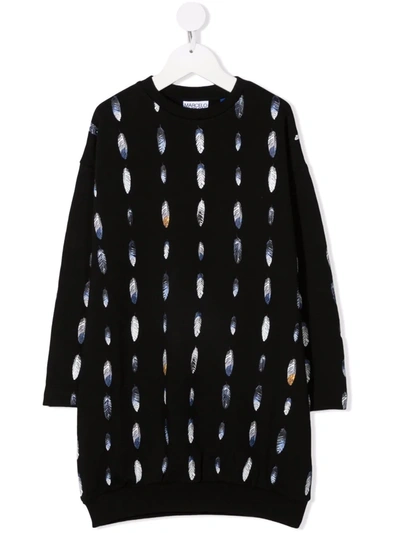 Marcelo Burlon County Of Milan Feather-print Sweatshirt Dress In Black