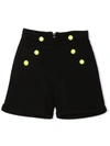 Balmain Yellow Decorative Button Shorts In Nero