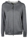 Brunello Cucinelli Brass Inserts Grey Cotton And Silk Hoodie In Grigio Scuro