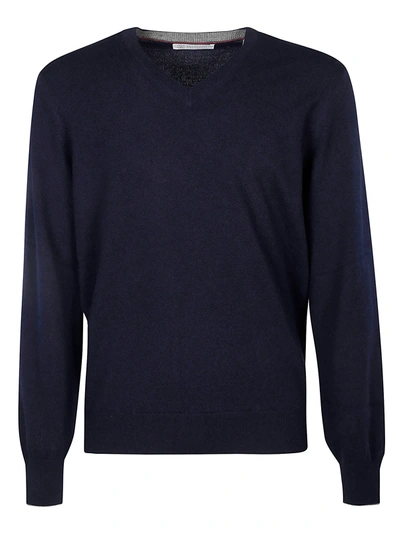 Brunello Cucinelli Plain Ribbed Sweatshirt In Blu