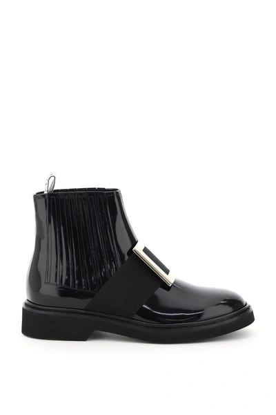 Roger Vivier Viv Ranger Embellished Patent-leather Chelsea Boots In Black