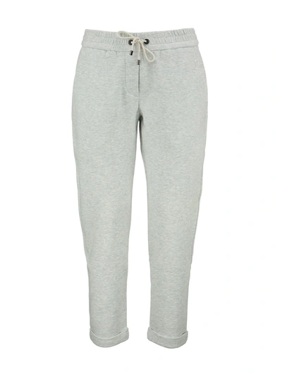Brunello Cucinelli Lightweight Stretch Cotton Fleece Trousers With Piece Of Furniture In Light Grey