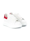 ALEXANDER MCQUEEN WHITE LEATHER OVERSIZE SNEAKERS WITH RED HEEL TAB,587691WHX129676