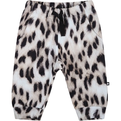 Molo Beige Sweatpants For Babykids With Animal Print In Grey