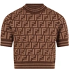 FENDI BROWN SWEATER FOR GIRL WITH DOUBLE FF LOGO,JFG069 AEYD F15B6