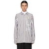 RAF SIMONS WHITE STRIPE PATCHED BOXY SHIRT