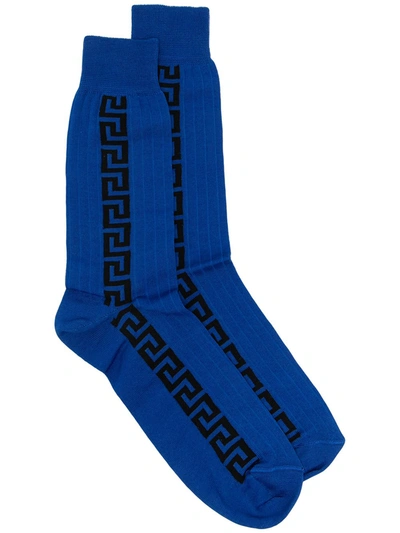 Versace Greca-pattern Socks In Blue
