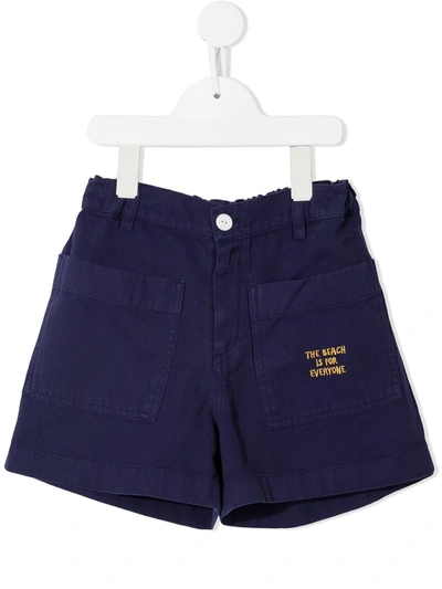Tiny Cottons Kids' Solid Retro Embroidered-slogan Shorts In Blue