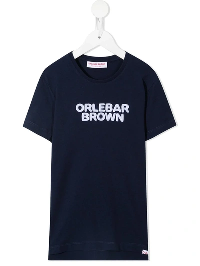Orlebar Brown Kids' Flocked Logo T-shirt In Blue