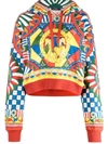 Dolce & Gabbana Cropped Jersey Hoodie With Carretto Print In Yellow