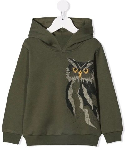 Il Gufo Teen Owl-embroidered Cotton Hoodie In Green