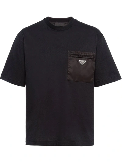 Prada Logo Badge Pocket T-shirt In Black