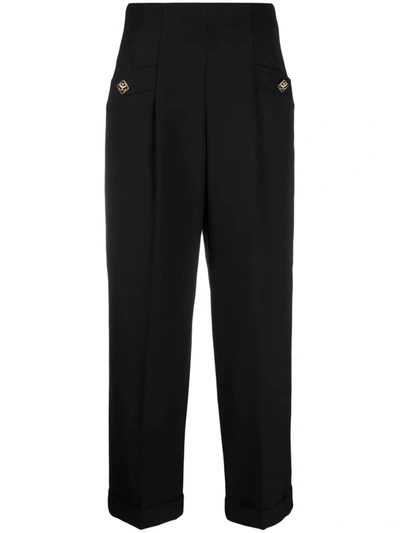 Sandro High-waisted Cropped Trousers In Schwarz