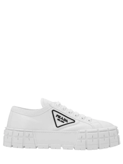 Prada Wheel Logo-detailed Canvas Platform Trainers In White