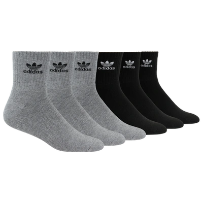 Adidas Originals Mens Adidas 6 Pack Quarter Socks In Grey/black/white