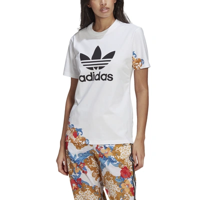 Adidas Originals X Her Studio Floral Accent Graphic Logo Tee In Colour