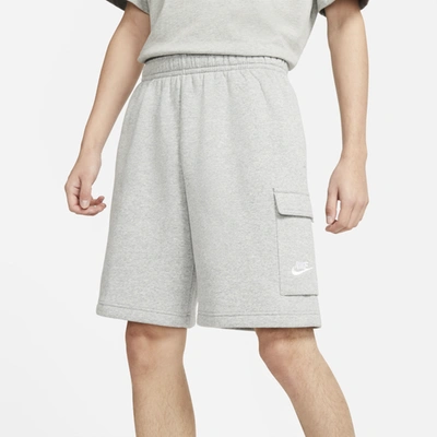 Nike Sportswear Club Wide-leg Fleece-back Cotton-blend Jersey Cargo Shorts In Dark Grey Heather/white