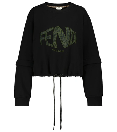 Fendi Convertible Appliquéd Cotton-jersey Sweatshirt In Black