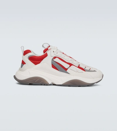 Amiri Bone Runner Leather And Suede-trimmed Mesh Sneakers In White