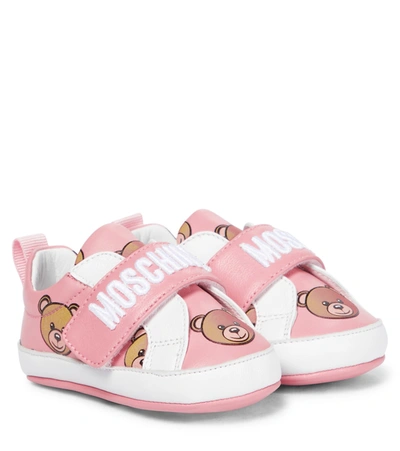 Moschino Baby Printed Leather Trainers In Pink