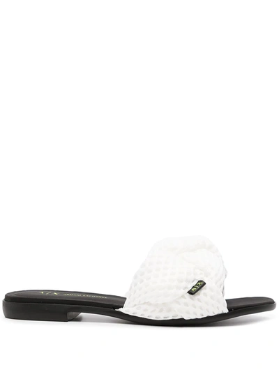 Armani Exchange Twisted Mesh Slides In White