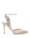 Badgley Mischka Blanca Satin Crystal Ankle-strap High-heel Pumps In Nude