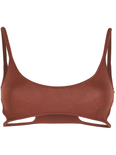 Dion Lee Strap-detailed Stretch-knit Bra Top In Brown