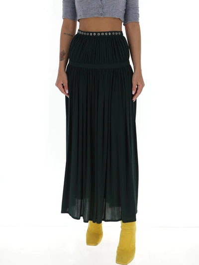 Chloé Pleated Maxi Skirt W/ Grommet Trim In Eclipse Green
