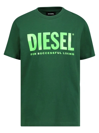 Diesel Teen Logo-print Cotton T-shirt In Green