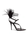 Saint Laurent Women's Instinct Pointed Toe Feather Trim High Heel Thong Sandals In Noir