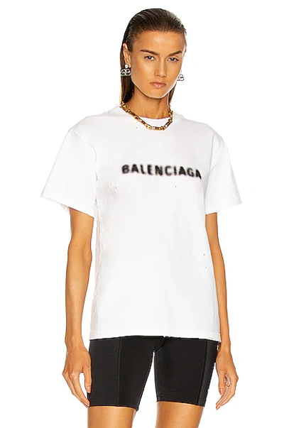 Balenciaga Distressed Logo-print Cotton-jersey T-shirt In White
