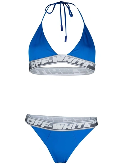 Off-white Royal Blue Logo-band Bikini Set