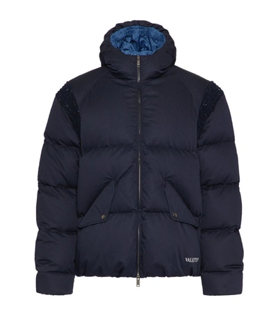 Valentino Contrast-panel Puffer Jacket In Navy Blue
