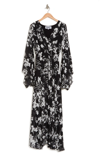 Meghan La Sunset Floral Long Sleeve Maxi Dress In Dahlia Black